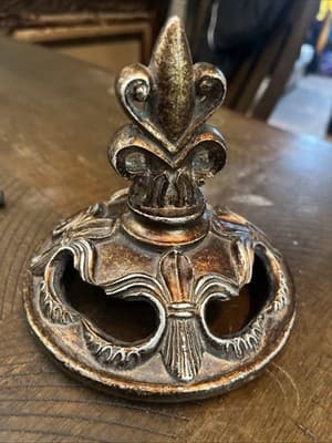 Vintage Hallmark Fleur De Lis Lid Cast Iron For Crackled Glass Decor 5” X 5” - Image 1