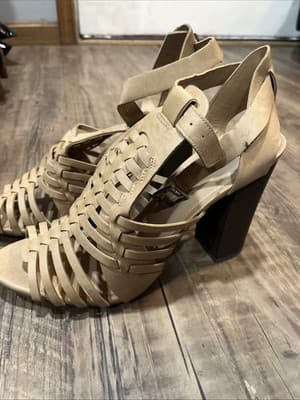Merona Women’s Size 10 Beige Wedges Open Toe Leather Weaves Ankle Strap - Thumbnail 2