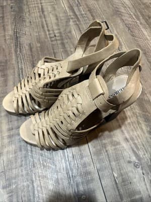 Merona Women’s Size 10 Beige Wedges Open Toe Leather Weaves Ankle Strap - Image 1