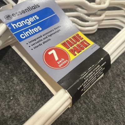 Essentials plastic hangers adult size white made in USA 1 pack of 7 Value Pack - Thumbnail 4