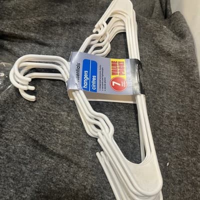 Essentials plastic hangers adult size white made in USA 1 pack of 7 Value Pack - Thumbnail 3