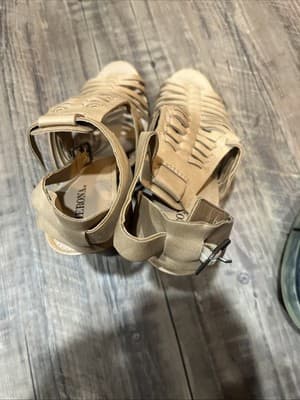 Merona Women’s Size 10 Beige Wedges Open Toe Leather Weaves Ankle Strap - Thumbnail 4