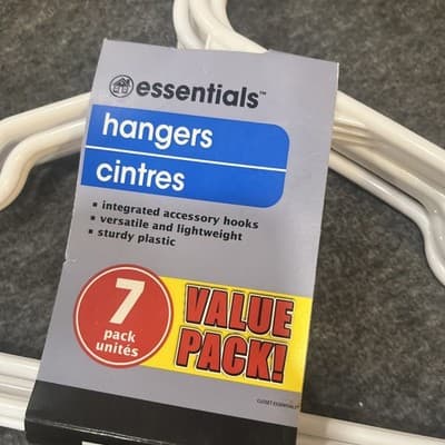 Essentials plastic hangers adult size white made in USA 1 pack of 7 Value Pack - Thumbnail 2
