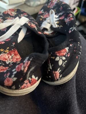 Floral Print Black Women’s Flats With White Laces Size 10 - Thumbnail 5