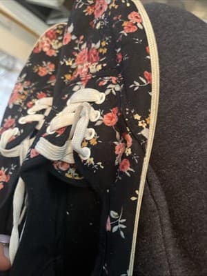 Floral Print Black Women’s Flats With White Laces Size 10 - Thumbnail 2