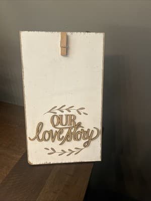 White Wedding Decor “our Love Story” Photo Frame Backing With Clothespin To Hang - Image 1