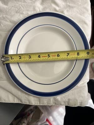 One FARBERWARE Trattoria Blue 4372 Dinner Plates 9” White Blue Rim - Thumbnail 4
