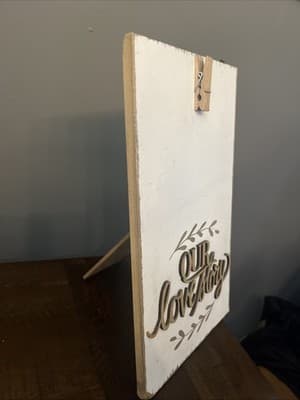 White Wedding Decor “our Love Story” Photo Frame Backing With Clothespin To Hang - Thumbnail 2