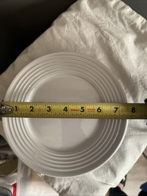 Set of 4. Stone + Lain White Glossy AppetizePlates 7.5” Ringed Stoneware Round. - Thumbnail 4