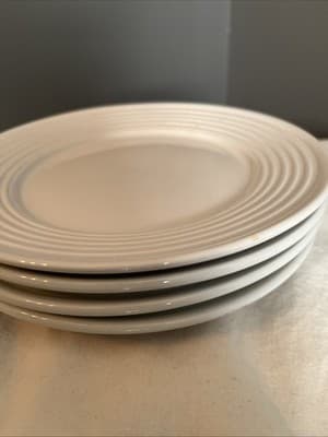 Set of 4. Stone + Lain White Glossy AppetizePlates 7.5” Ringed Stoneware Round. - Thumbnail 3