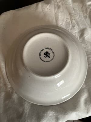 Royal Norfolk Stoneware Soup Cereal Salad Bowls 7" Blue Striped - Thumbnail 4