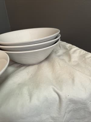 Set Of 4 Bowls Stone Lain Brand With Ribbed Outer Ceramic - Thumbnail 3