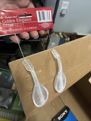 Vintage Two Guitar Decor Ornaments Stained White Glass Style 4’ Inches Rare - Thumbnail 2