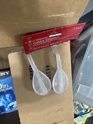 Vintage Two Guitar Decor Ornaments Stained White Glass Style 4’ Inches Rare - Image 1