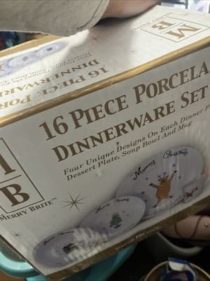 Vintage Merry Brite Christmas Porcelain Dinnerware Set Service For Four - Image 1
