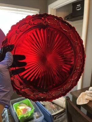 AVON 1876 Ruby Red CAPE COD Round Dinner Glass Plate 10 3/4" - Thumbnail 4