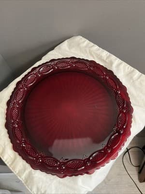 AVON 1876 Ruby Red CAPE COD Round Dinner Glass Plate 10 3/4" - Thumbnail 2