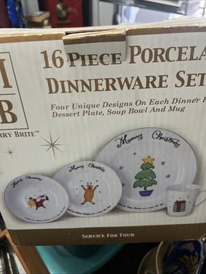 Vintage Merry Brite Christmas Porcelain Dinnerware Set Service For Four - Thumbnail 5
