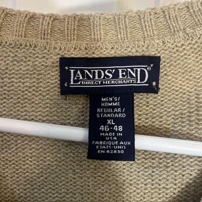 Lands End XL Sweater V-neck, Gorgeous- Mens 46-48 Beige - Thumbnail 2