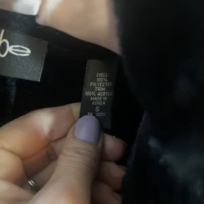 Women’s Small Trench Coat Navy Button Up Super Soft Black Fur Outlines be brand - Thumbnail 4