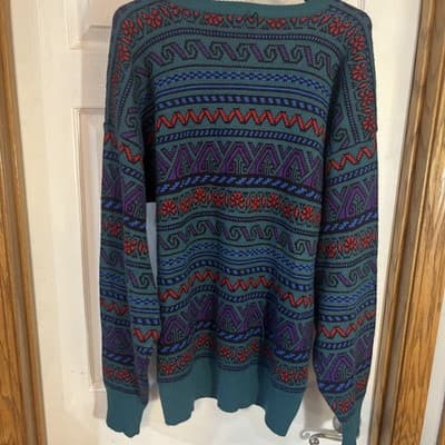 Men’s Meister Wool/acrylic Blend XXL Sweater Green With Pattern Crew Neck - Thumbnail 3