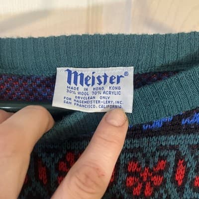 Men’s Meister Wool/acrylic Blend XXL Sweater Green With Pattern Crew Neck - Thumbnail 2