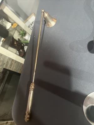 Vintage Brass Hinged Candle Snuffer Cone Shape Solid Brass 12 Inch Wood Handle - Image 1