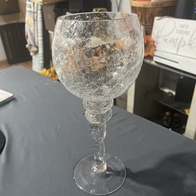 Clear Double Twisted Stem Crackle Glass Candle Holder, votive or taper - 12" - Image 1