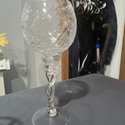Clear Double Twisted Stem Crackle Glass Candle Holder, votive or taper - 12" - Thumbnail 3