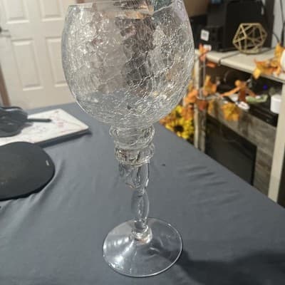 Clear Double Twisted Stem Crackle Glass Candle Holder, votive or taper - 12" - Thumbnail 2