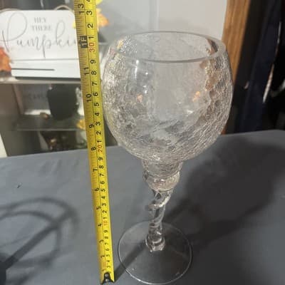 Clear Double Twisted Stem Crackle Glass Candle Holder, votive or taper - 12" - Thumbnail 5