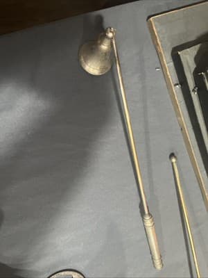 Vintage Brass Hinged Candle Snuffer Cone Shape Solid Brass 12 Inch Wood Handle - Thumbnail 3