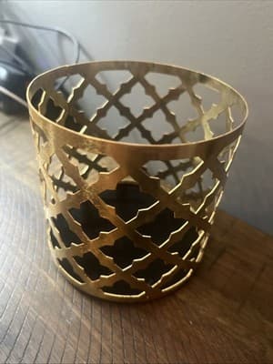 Gold Metal Candle Holder Approx 4” tall And Diameter 4.25” Sonoma Life +style - Image 1