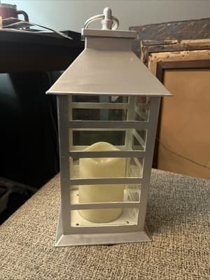 Silver Lantern With Battery Operated Candle 12” Tall With Carry Ring 15” Tall - Image 1