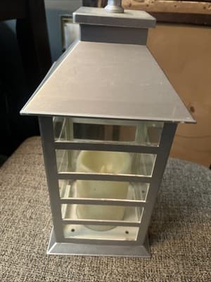 Silver Lantern With Battery Operated Candle 12” Tall With Carry Ring 15” Tall - Thumbnail 3
