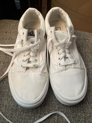 VANS OLD SKOOL Unisex True White Canvas Sneakers Men 7.5 Women 9 - Thumbnail 7