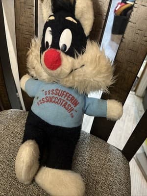 Vintage 70s Sylvester The Cat Looney Tunes Cartoon Plush Stuffed Animal 14" Toy - Thumbnail 2