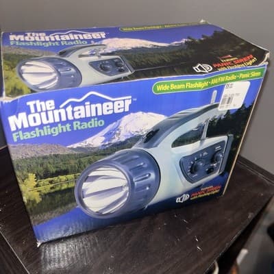 All Weather Emergency Flashlight AM/FM Weather Radio Gray New In Box Panic Siren - Image 1