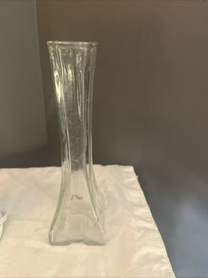 Handblown clear long thin glass vase - Image 1