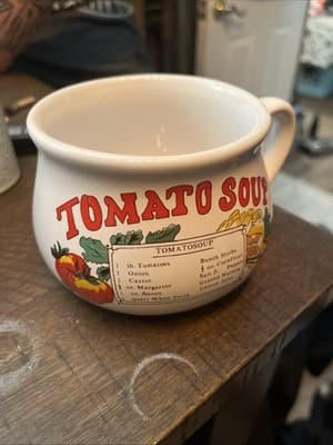 Tomato Soup With Recipe Soup Stoneware Bowl Mug Crock Cup Vintage Collectible - Image 1