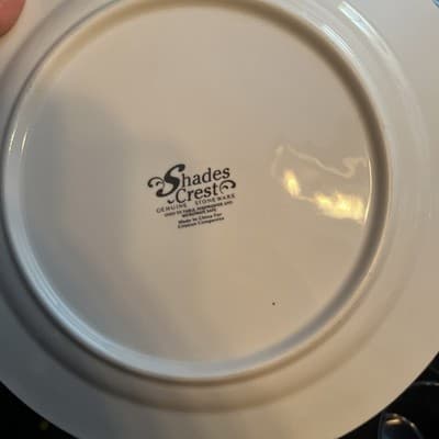 Citation Shades Crest Dinner Plate 10.5" Blue & Pink Flowers on White Embossed - Thumbnail 2