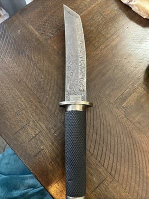 Mini Katana Tanto Knife Fixed Blade Hunting Survival Damascus Steel design - Image 1