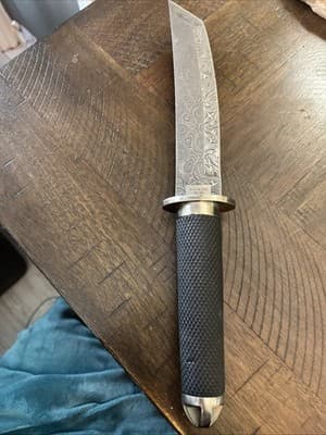 Mini Katana Tanto Knife Fixed Blade Hunting Survival Damascus Steel design - Thumbnail 2