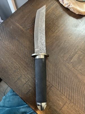 Mini Katana Tanto Knife Fixed Blade Hunting Survival Damascus Steel design - Thumbnail 3