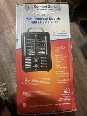 Comfort Zone Compact Electric Utility Space Heater Fan Black Gray Tested - Image 1