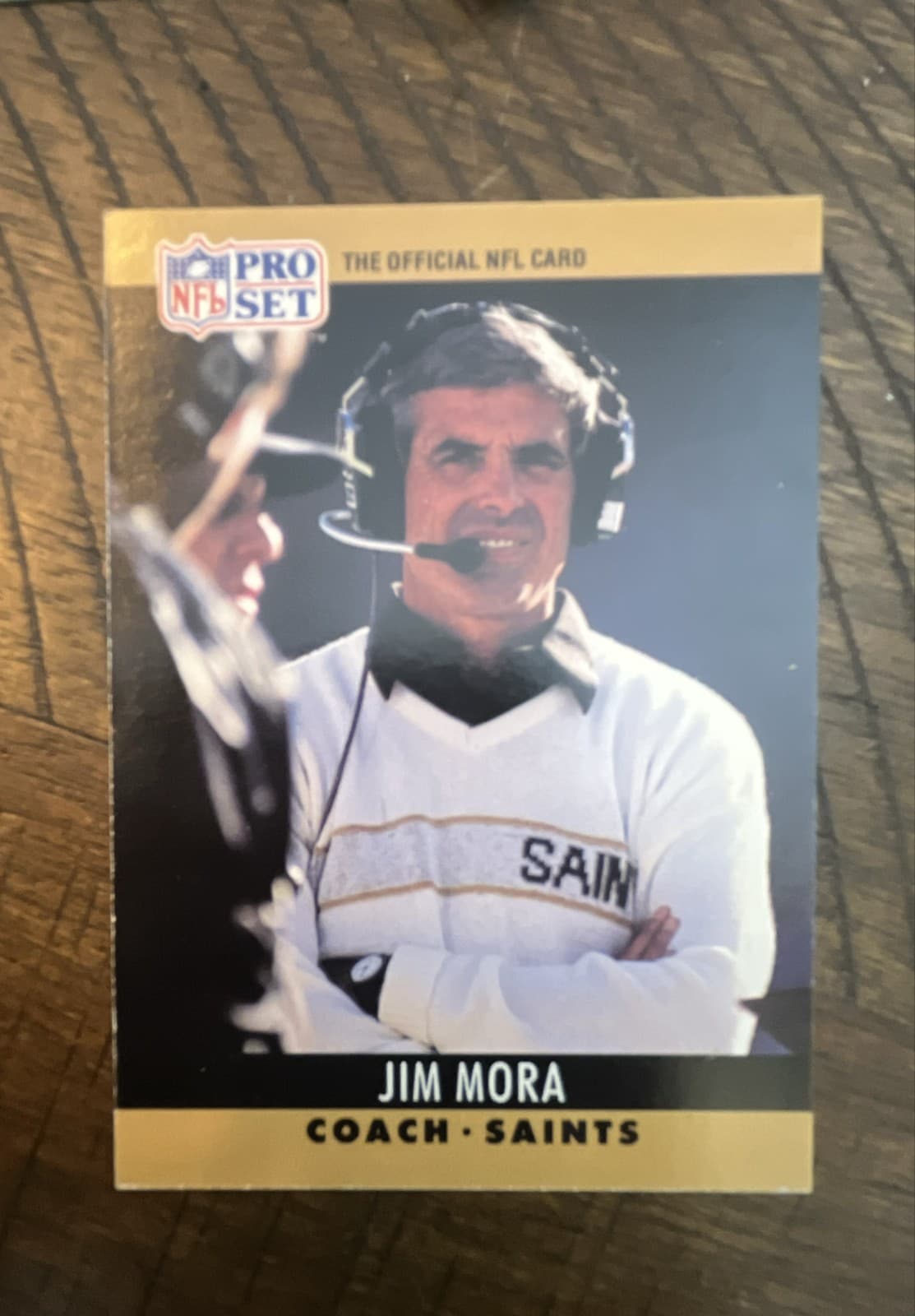 1990 Pro Set - Jim Mora Jr. #221 Black Card Number and Name on Back - Image 1