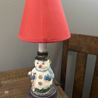 VTG 80s Resin Christmas Holiday Table Lamp Frosty Snowman Red/White/Brown Cute - Image 1