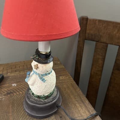 VTG 80s Resin Christmas Holiday Table Lamp Frosty Snowman Red/White/Brown Cute - Thumbnail 2