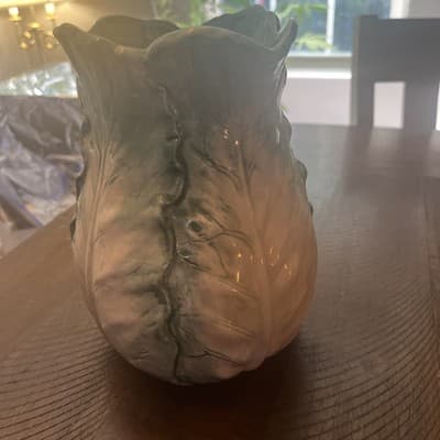 Cabbage Leaves Metallica Style Pitcher Jug Green Ceramic Lettuce Design 7” - Thumbnail 5