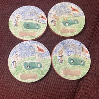 Mesa International -pottery From Hungary- Golf Themed Ceramic Coasters Set of 4 - Image 1
